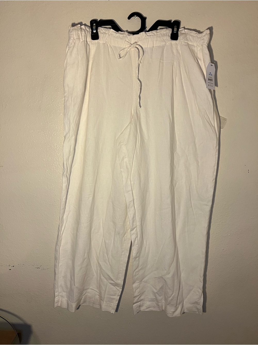 Time and Tru White Drawstring Linen-Blend Pants
